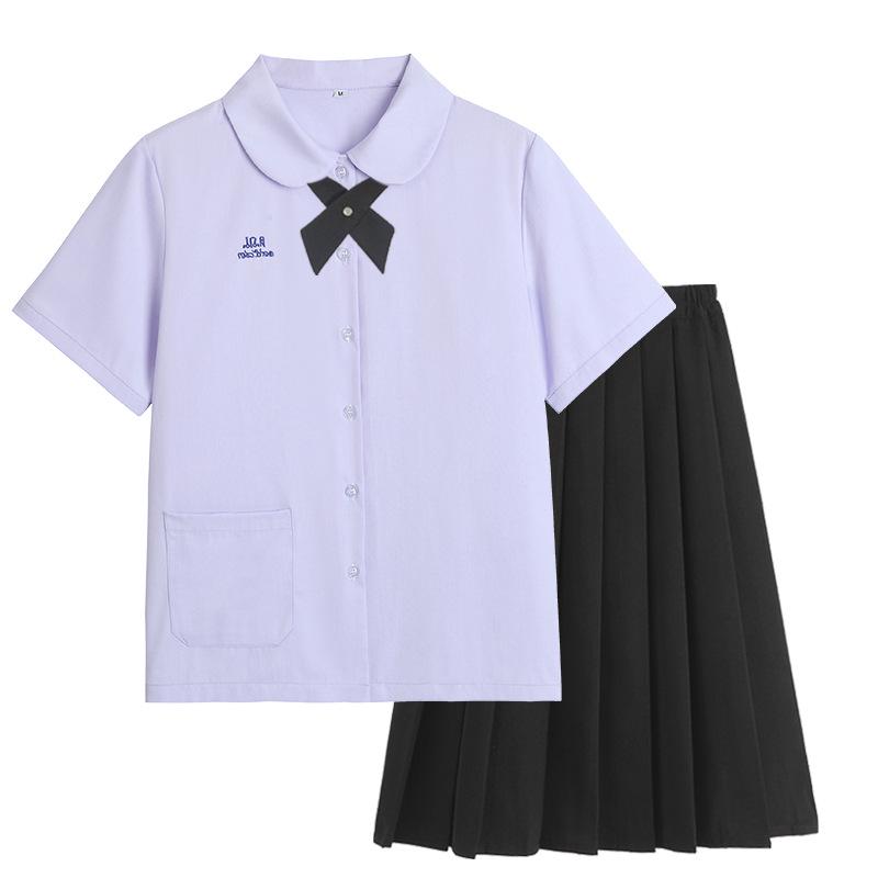 Thai Style Girls' Short/Long Sleeve School Uniform Shirt with Embroidered Badge for JK High School Students