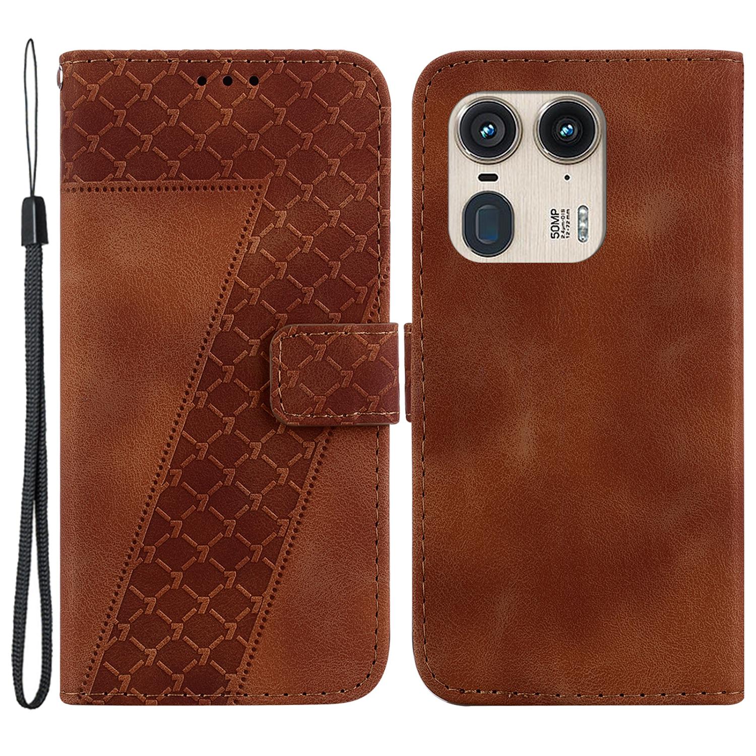 

For Motorola Edge 50 Ultra 5G/Moto X50 Ultra 5G Case PU Leather Imprint Wallet Phone Cover Brown