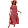 Women's Plus Size Casual Bohemian Printed Strapless One Neck Split Dresses