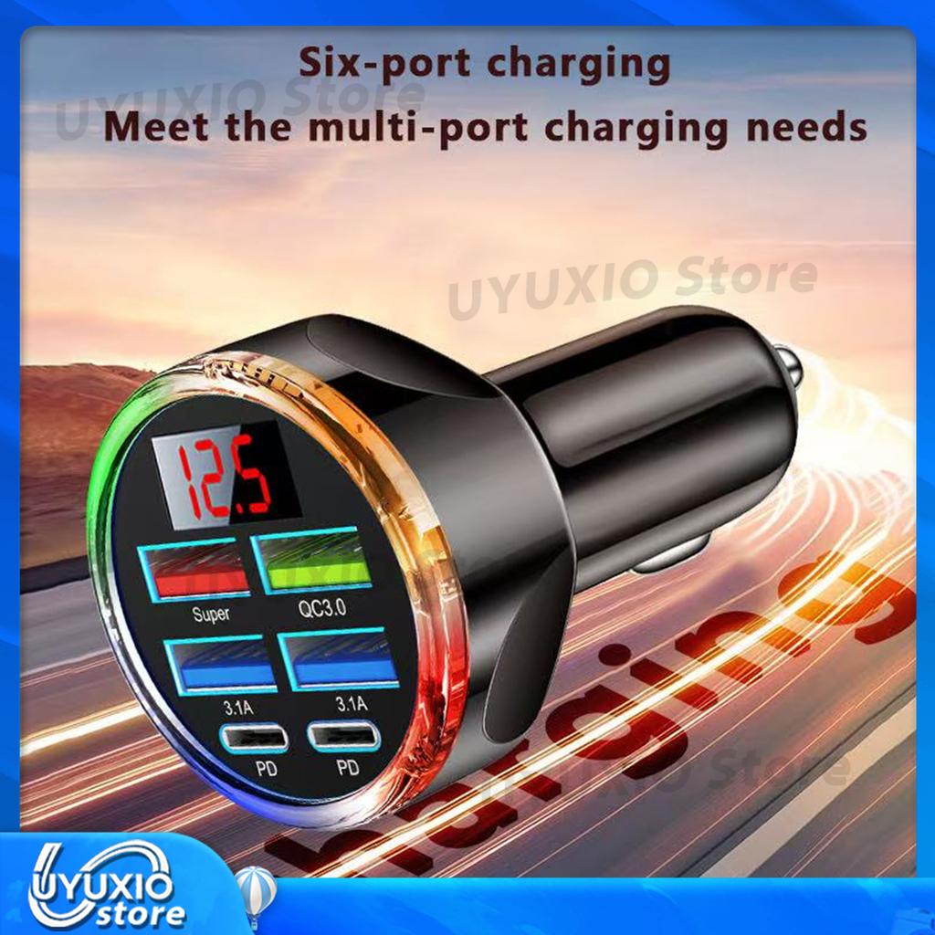 250W USB C Car Charger Adapter Super Fast Charging in Car with Voltage Display for iPhone Samsung Oneplus Huawei Vivo