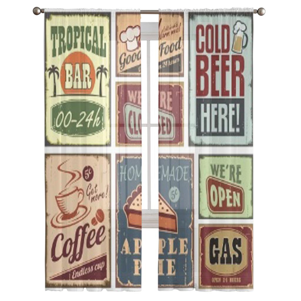 Vintage Style Signs Průsvitné závěsy do obývacího pokoje Průhledný tyl Ošetření oken Ložnice Kuchyň Domácí Dekor Závoj Závěsy