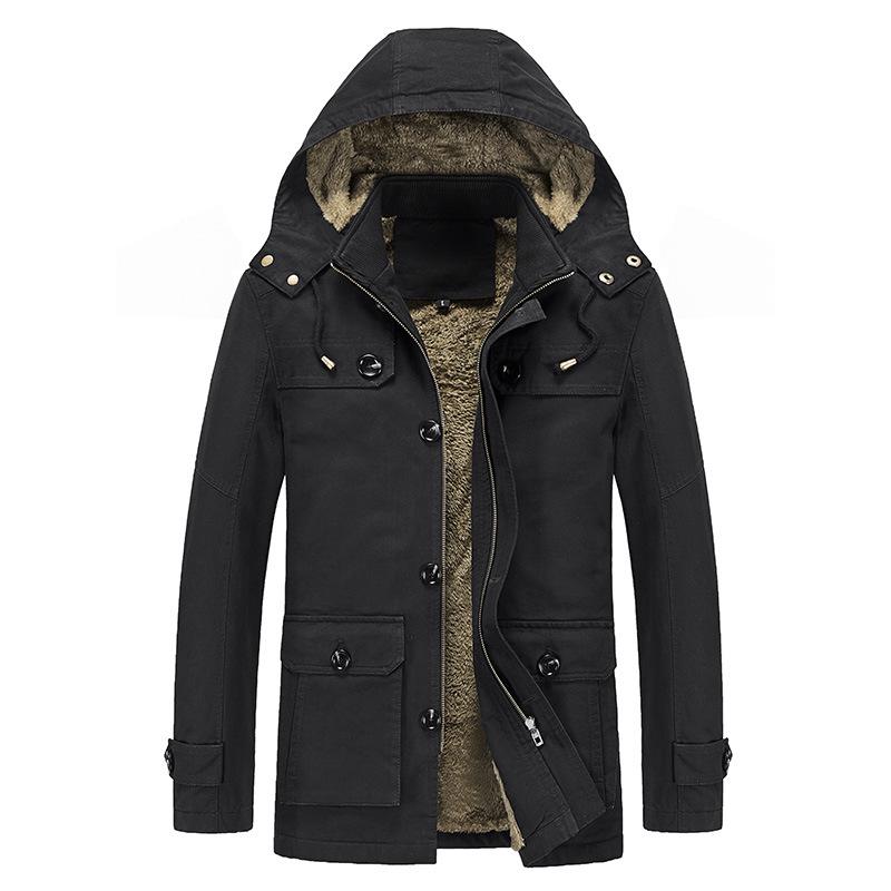 Men's Cross-Border Casual Fleece-Lined Cotton Jacket - Warm Mid-Length Trench for Autumn/Winter