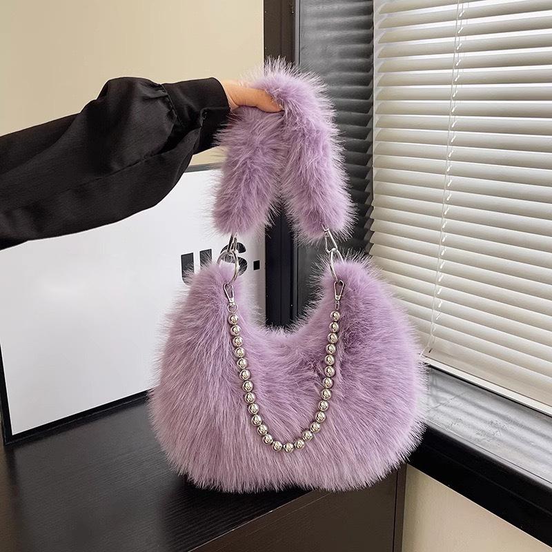 

Yogodlns Сумка через плечо в форме пухлого пельменя конфетного цвета, нишевый дизайн, жемчужная цепочка, подмышечная сумка-кроссбоди, трендовая мини-сумочка Y2K для женщин 33x8x22cm фиолетовый