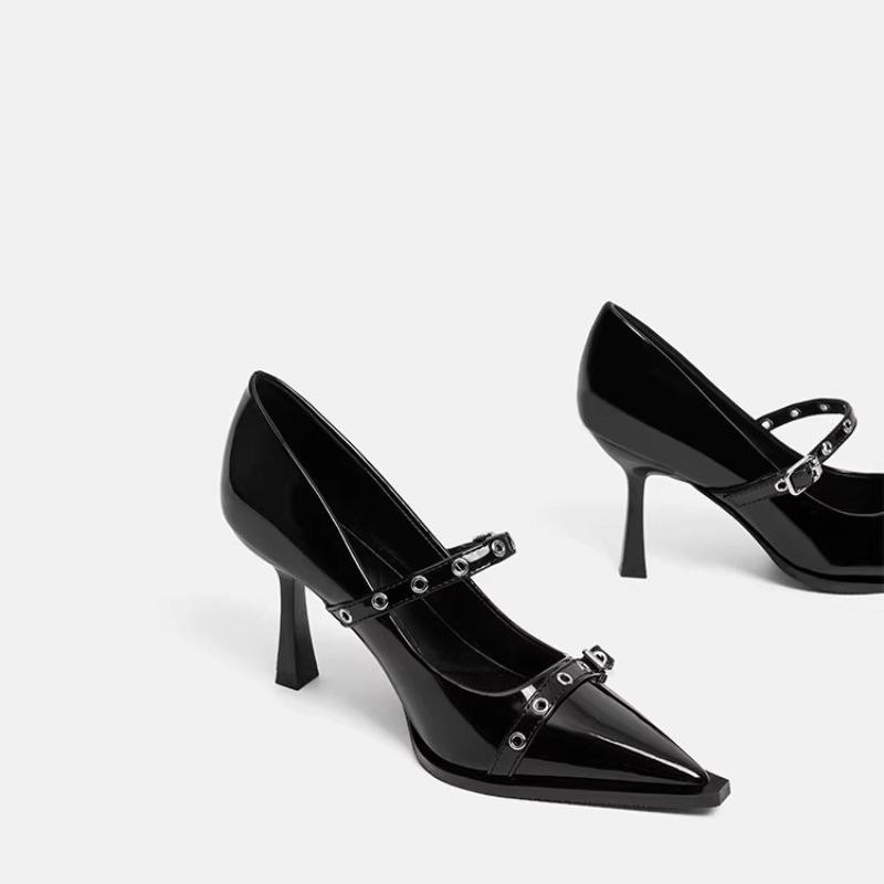 French Pointed Toe Rivet High Heels Women 2026 New Sexy Stiletto Beautiful Shallow Slip Strap Single Shoes