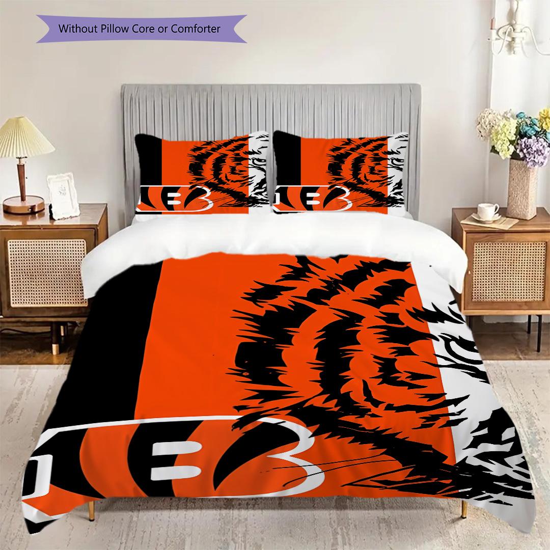 Cincinnati Bengals Pattern Bedding Quilt Set Quilt Cover Pillowcase Home Decoration Birthday Gift (1 * duvet cover + 2 * pillowcase, without core) 135x200cm