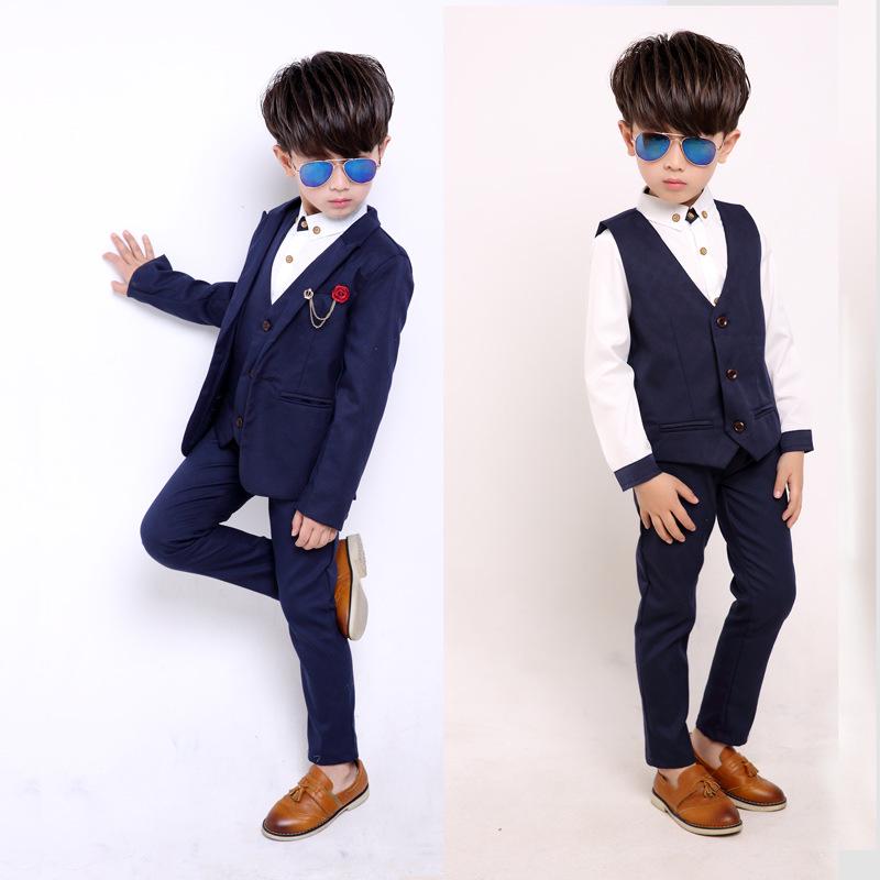 2025 Autumn Korean Style Kids' Flower Girl Dress & Boys' Three-Piece Performance Suit