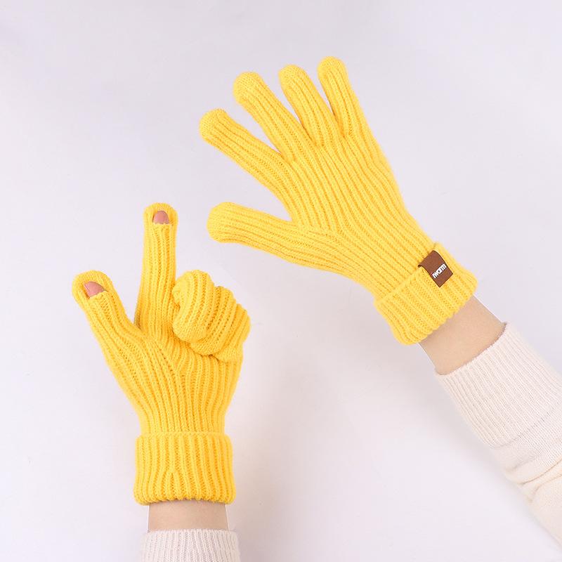 iwarm fashion men's and women's autumn and winter extended wool gloves outdoor riding warm knitted touch screen split-finger gloves