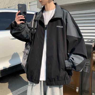 Men's Spring and Autumn Long Sleeve Standing Collar Jacket Large Size Casual Jacket Loose Casual Long Sleeve Jacket