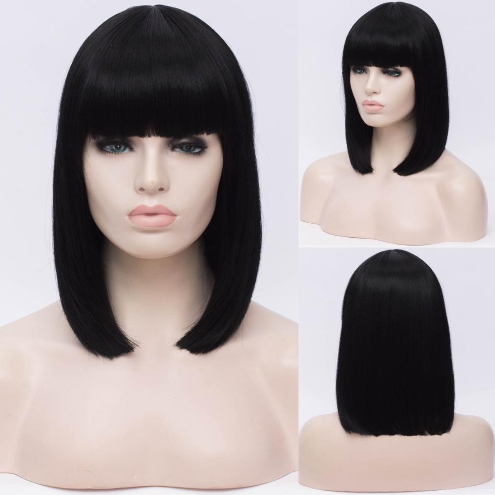 MSIWIGS Two Tones Bobo Cosplay Wigs Women Pink Blue Mixed Straight Wig with Bangs Short Synthetic Hair