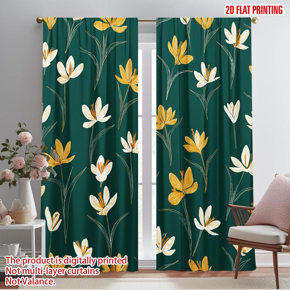 

2pcs,2D plane printing Curtain Fabric Yellow and White Flowers Versatile 100% Polyester (without rod) Art Deco Festive Use for 52.50×116.00 CM 2pcs
