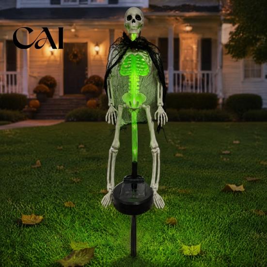 Straszny Ogród Dekoracja 2 szt. Słoneczny Szkielet Wbijany w Ziemię, Światła Halloween LED, Wodoodporne Ozdoby Realistyczne Figurki Czaszki do Ogrodu