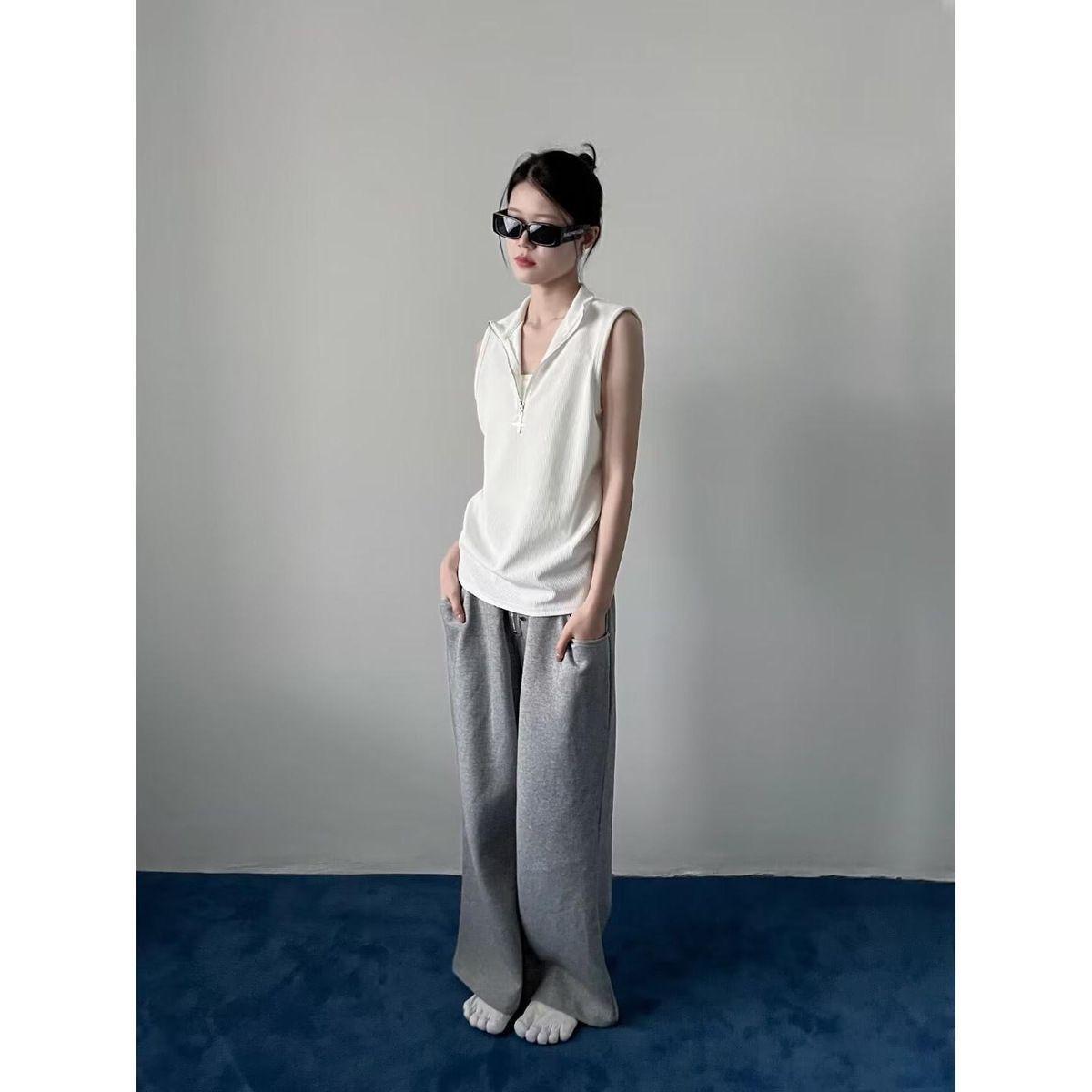 

Летний темный жилет-пуловер на молнии с полузастежкой, простой и стильный дизайн для мужчин и женщин, однотонная базовая рубашка без рукавов S белый