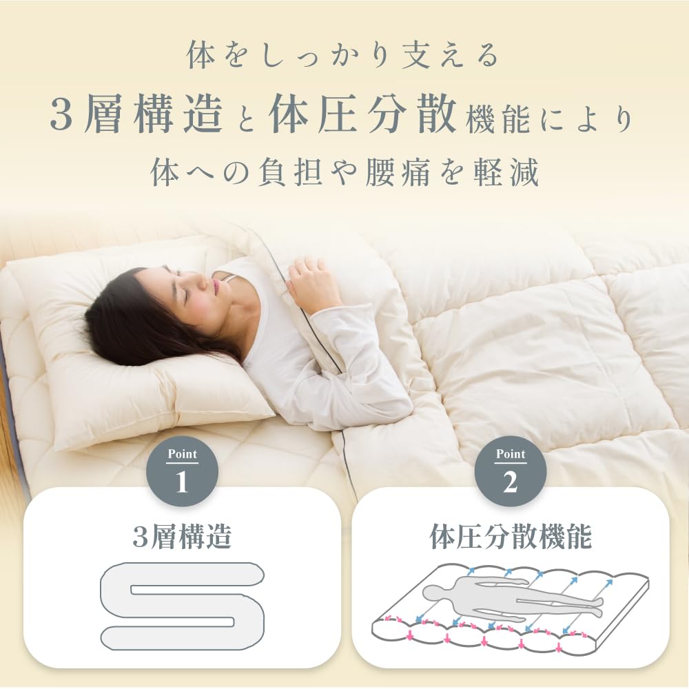 Futon Kobo Single Body Pressure High Super 150 Years In 100 X 210 Made In Japan Mattress, Non-compression Sunflower, Long, 3-fold Delivery, 3-layer