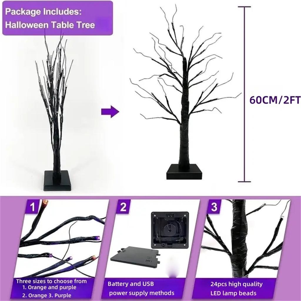 Orange And Purple Halloween Birch Tree Light Battery Operated Table Lamp Indoor Home Party Halloween Decorations Night light