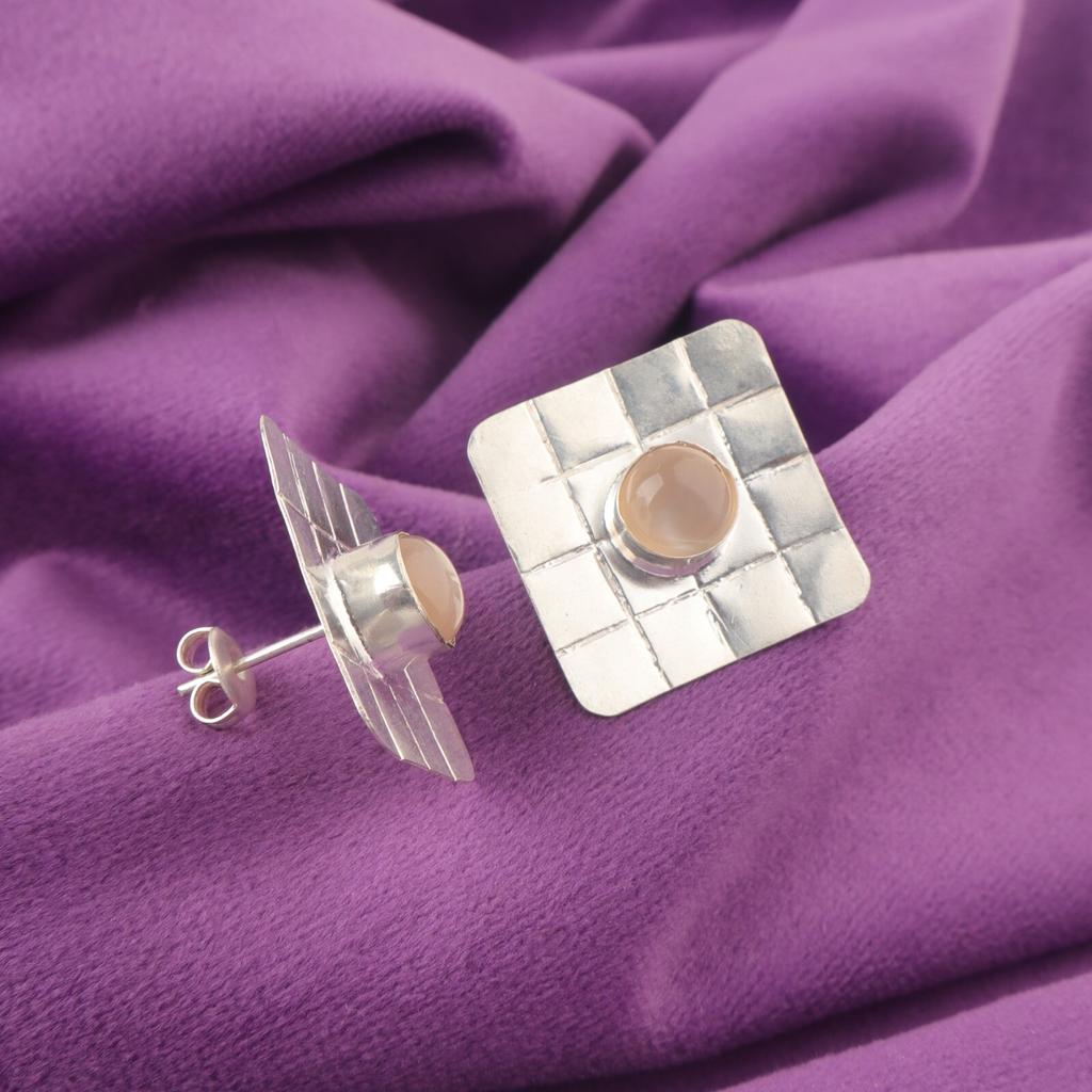 Peach Moonstone Stone 925 Silver Push Back Engagement Gift Stud Earrings Jewelry EE-146-26