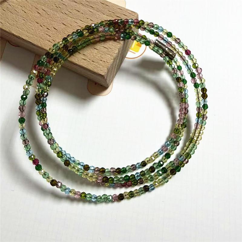 Natural Powder Tourmaline Garnet Cut Multi-Circle Bracelet Olivine Gray-Blue Moonlight Necklace Multi-Purpose Long Chain