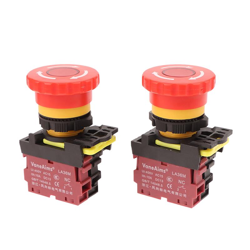 22Mm La36M Emergency Stop Button Switch E-Stop Plastic Mushroom Push Button Switches On Off With Led Light 12V-24V 110V 220-380V