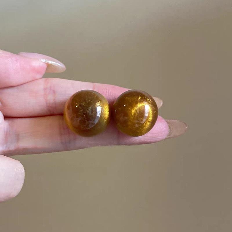 Retro Hong‑Kong‑Style Coffee Smudged Ball Stud Earrings Maillard‑Tone Unique High‑End Temperament Jewelry For Women