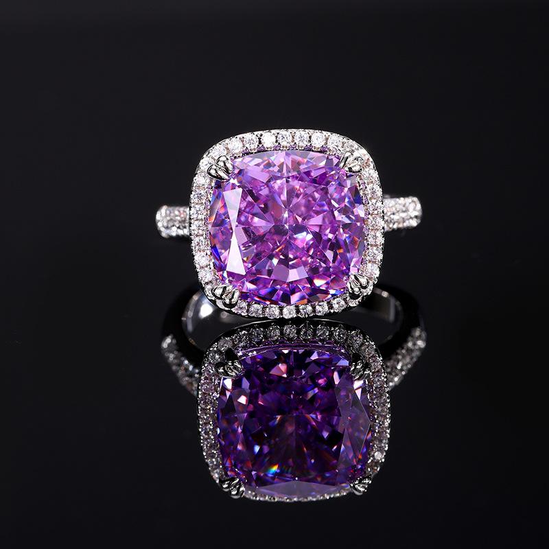 Autumn And Winter Jewelry Ice Flower Cut High Carbon Diamond Copper With Diamond Temperament Princess Square Ring Women 10 * 10