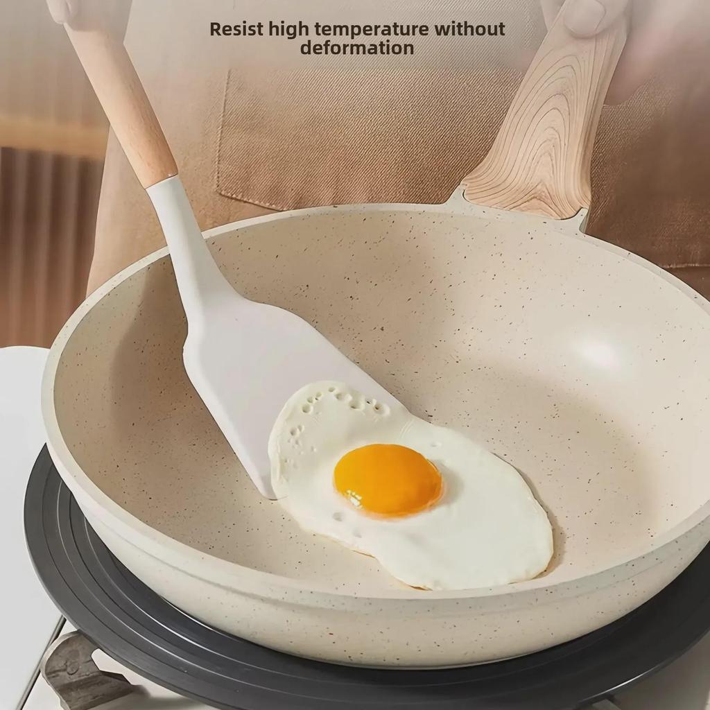 Üç Parçalı Mutfak Gereçleri Seti: Ahşap Saplı Silikon Kaşık ve Yapışmaz Spatula Yemek Pişirmek İçin