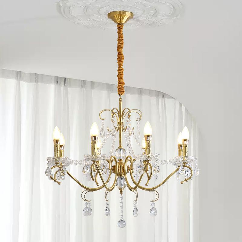 American Crystal Copper Chandelier - Elegant European Candle Style for Living, Dining, and Bedroom