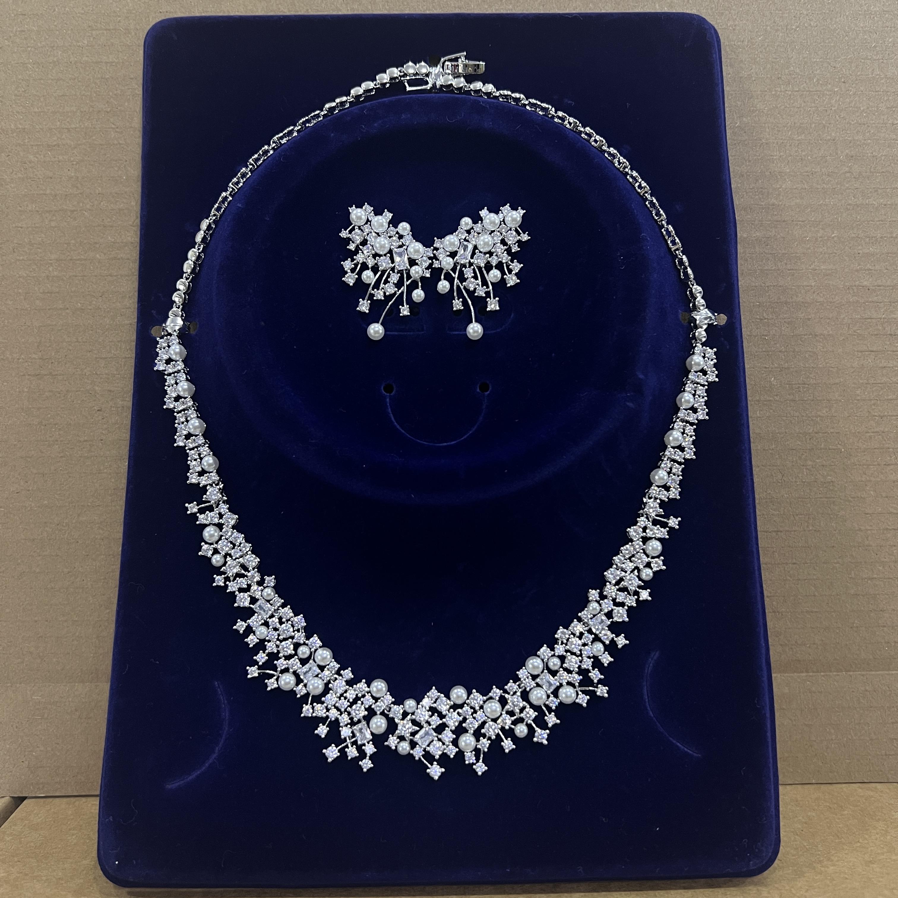 

ASNORA Gorgeous Cubic Zirconia Stone Choker Fashion Pearl Necklace for Women Wedding Bridal Costume Jewelry Set X0620 WHITE&41.0 cm