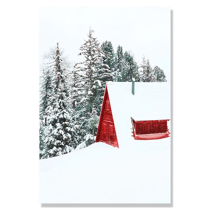 Vánoční dekorace Zimní sob Sova Sníh Les Fototapeta Nástěnná malba Severské umění Plakáty a grafiky Obývací pokoj Dekorativní fototapeta