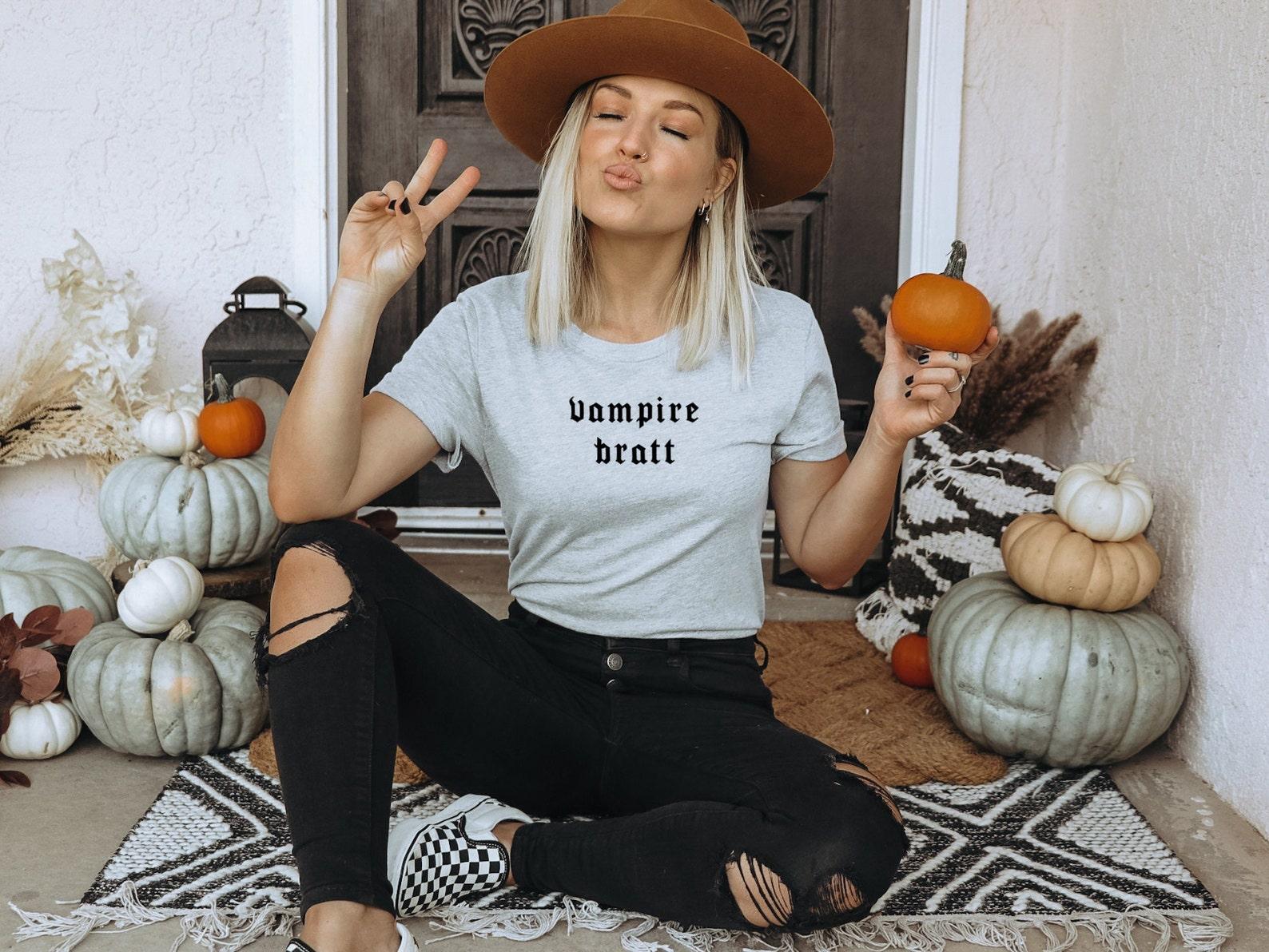Goth Girl T-Shirt: Vampire Slogan, Soft Cotton, Halloween Style L