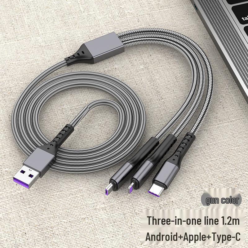 66W 3-in-1 Braided Fast Charging Cable for Apple, Android, Type-C, Huawei Phones
