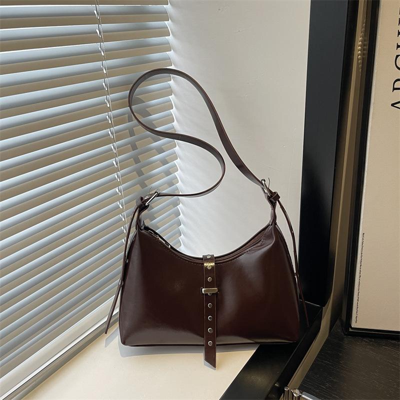 Autumn Vintage PU Hobos Shoulder Bags for Women Versatile Belt Design Ladies Crossbody Bag Simple Solid Color Female Handbags