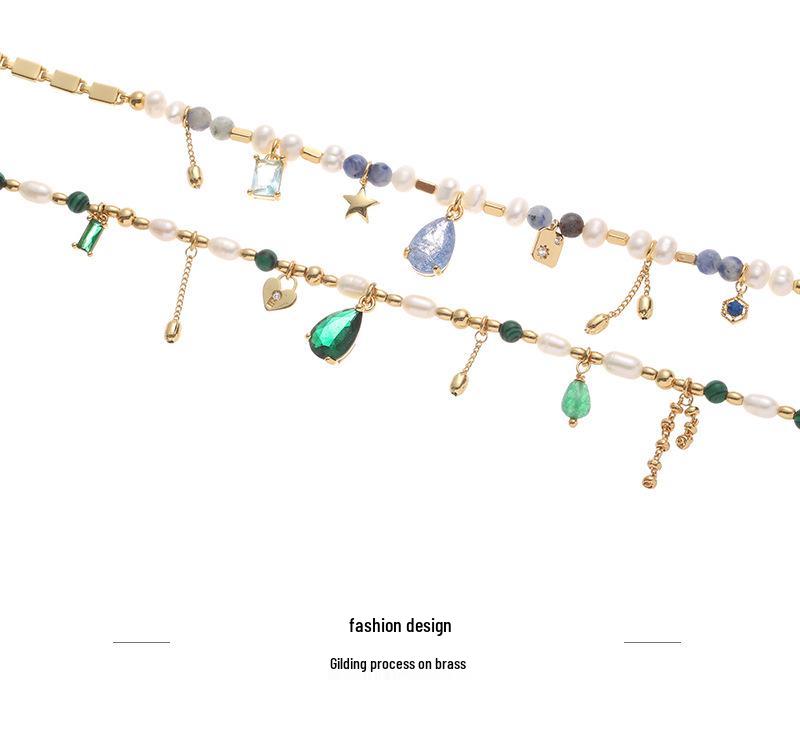 French Retro Royal Court Style Zircon & Pearl Necklace with Natural Stone Clavicle Chain