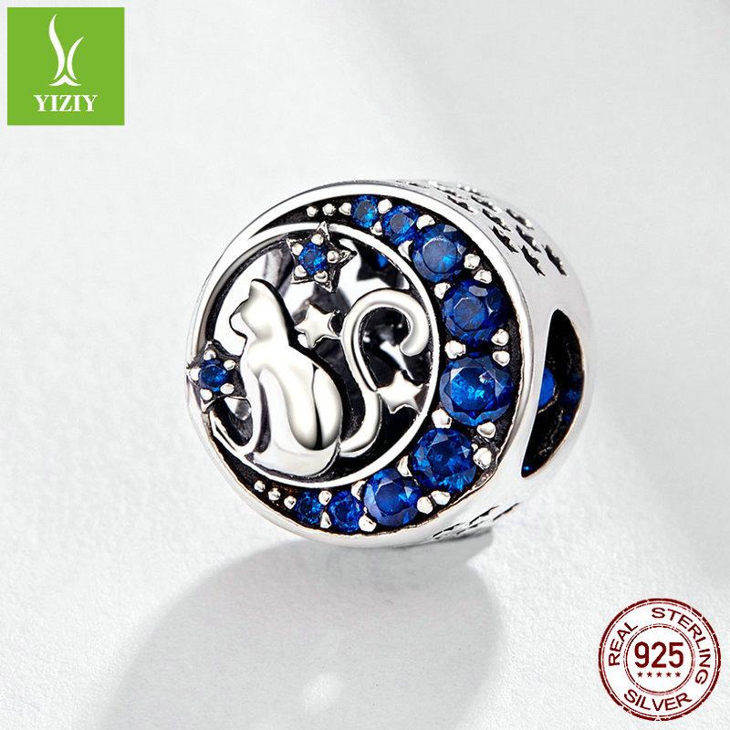 Charm 925 Sterling Silver Loose Beads Moon Cat Fashion Eating Beaded Bracelet Accessories