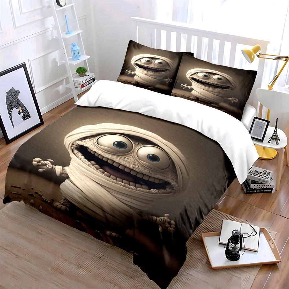 Funny cartoon mummy figure Print Bedding Set 1 Duvet Cover 2 Pillowcases for Adult and Children Luxury Gift Full Size