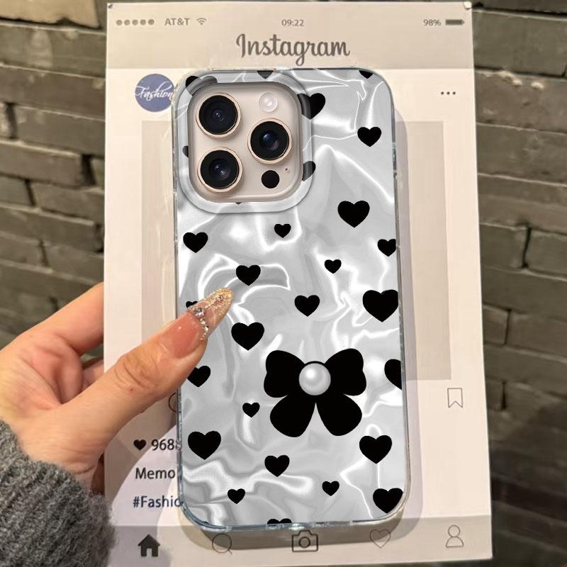 Pink Bow Love Heart Girls Water Texture Phone Case For Apple Iphone 15 16 14 13 Pro Max 16e 12 11 7 8 Plus XR SE Fundas Cover