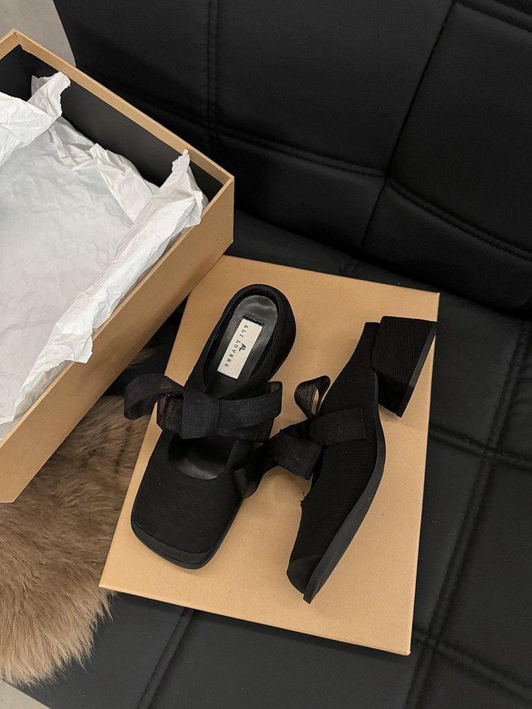 

Retro thick heel bag head half slippers women s shoes wear 2025 new spring and summer square head fairy one-pedal single shoes 35