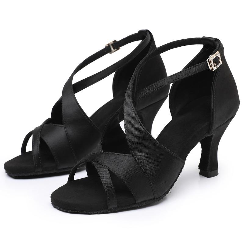 Latin Suede Dance Shoes for Women,ballroom,jazz Salsa Dance Shoes for Ladies,new Rhinestone Buckle,soft Sole,brown,black,5cm/7cm