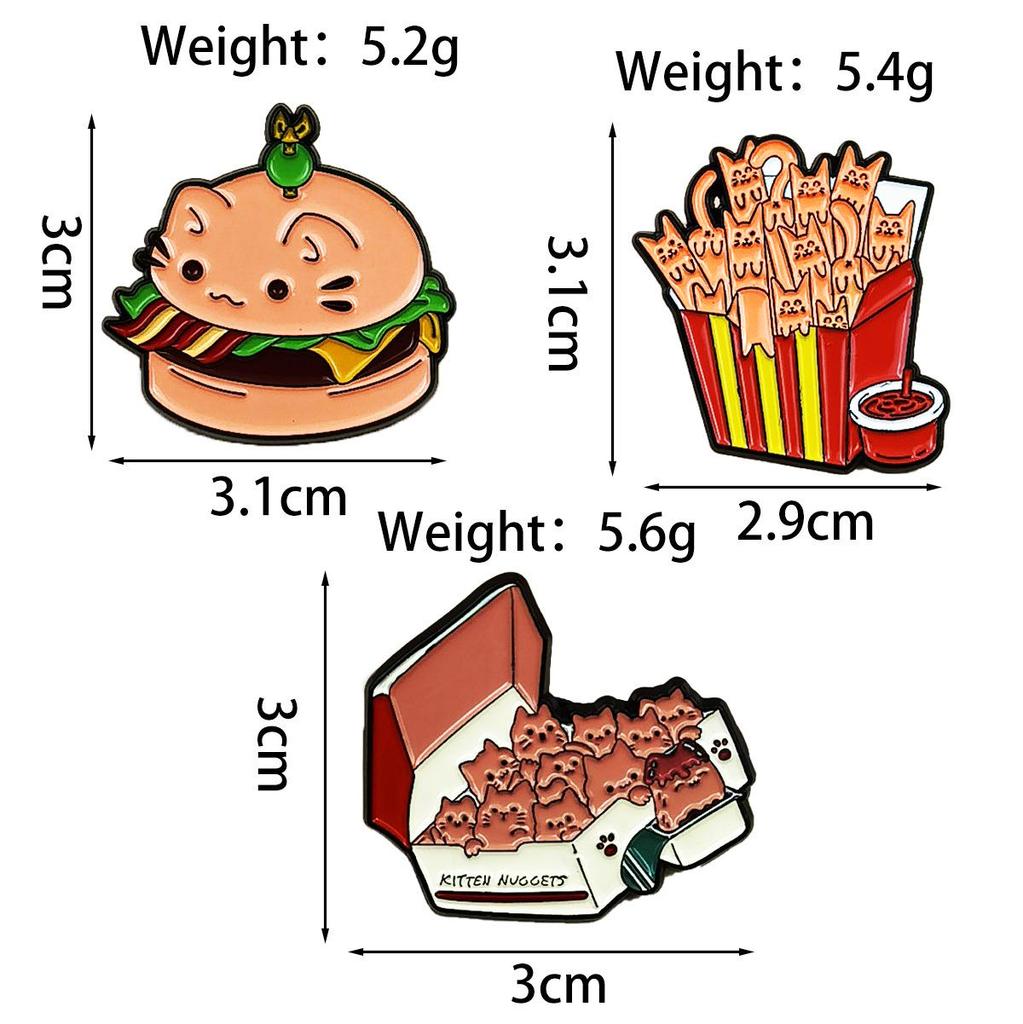 Cartoon Cat Alloy Brooch - French Fries & Chicken Nugget Shapes for Clothing, Hats, or Backpacks
