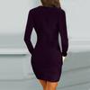 Women's Solid Color Long-sleeved Cross V-neck Sexy Bag Hip Slim Shiny Evening Knee-length Dress