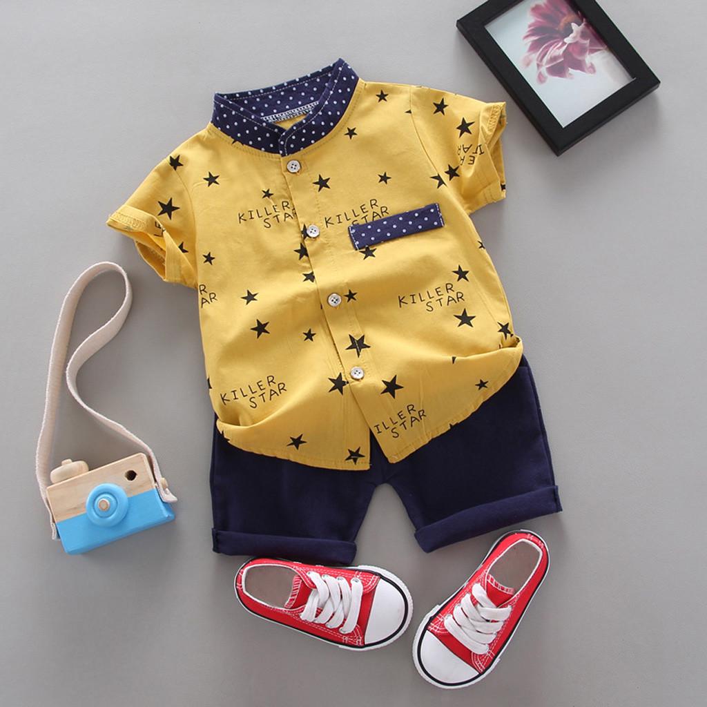 Toddler Kids Baby Boys Star Letter Gentleman Shirt Tops Shorts Outfits Set