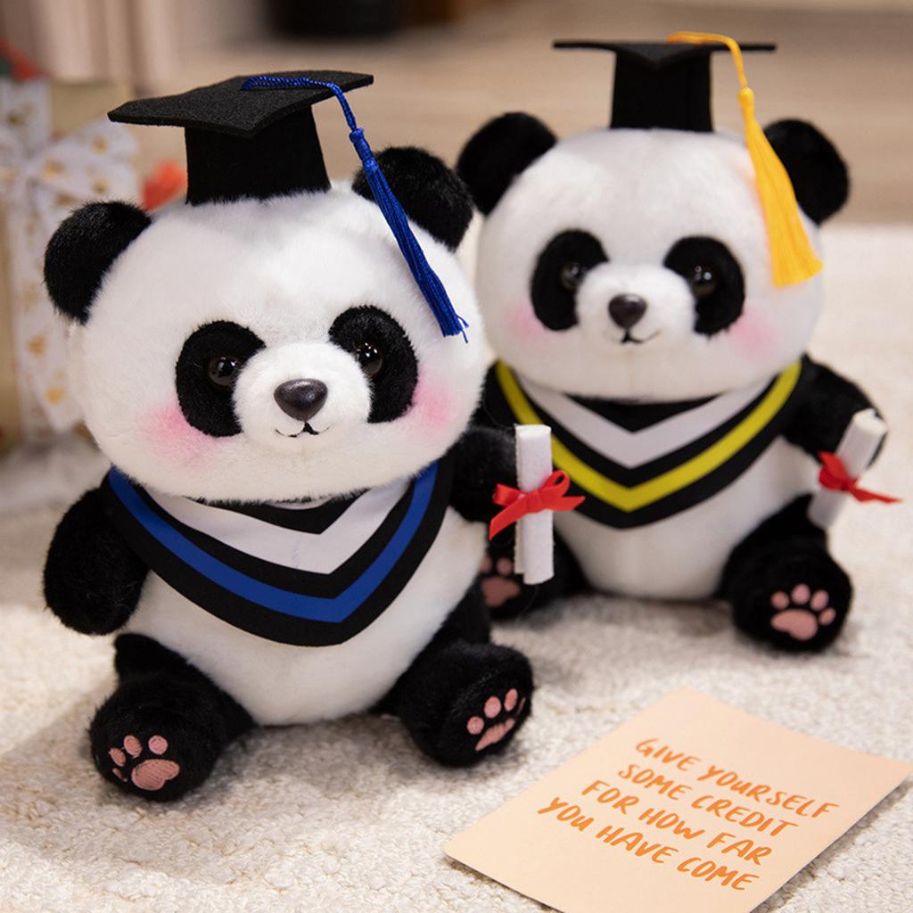 Graduation Panda Plush Toy Soft Stuffed Animal with Cap and Gown Cute Plushie with Diploma for Gift Decoration Display