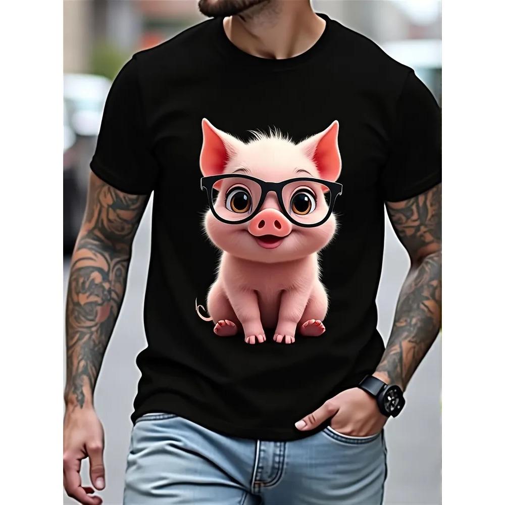 Creative Fun Colorful Pattern Print Short Sleeve T-shirt Summer Comfortable Fashionable Breathable Casual Versatile Sports Men's Cotton T-shirt