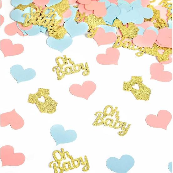 240 Pieces Gender Reveal Confetti Baby Shower Heart Glitter Baby Clothes Confetti Party Table Decoration for Gender Reveal Party Table Wedding