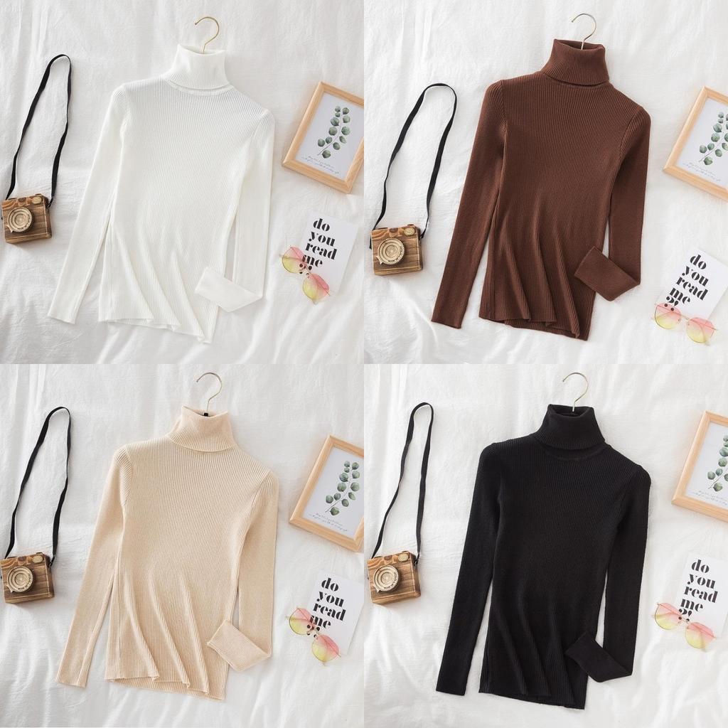 Elegant Knit Sweater For Women With High Neck Slim Fit Long Sleeve Casual Wear