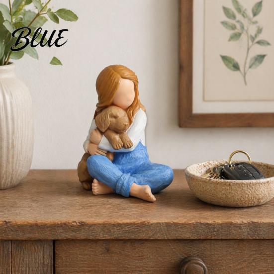 Cream Style Interior Decor Faceless Girl Hugging Puppy Figurine Miniature Resin Statue Cute Desktop Sculpture Ornament Artistic Ornaments