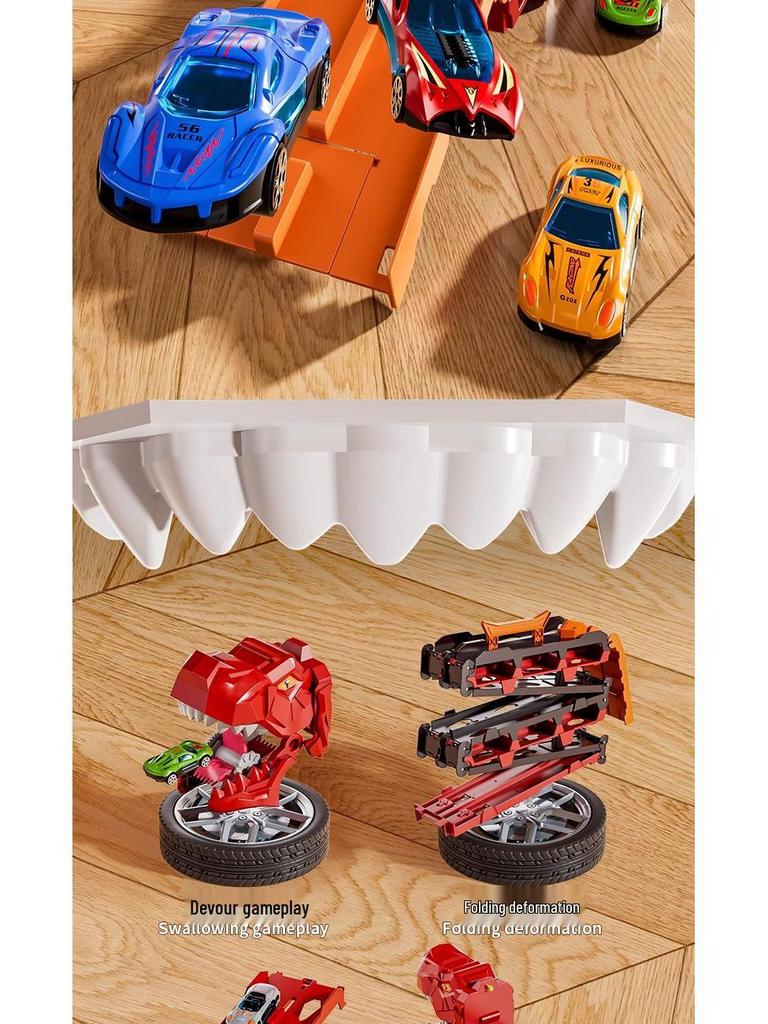 Dinosaur-Themed Folding Ejection Track Set: Children's Educational Alloy Car Toy
