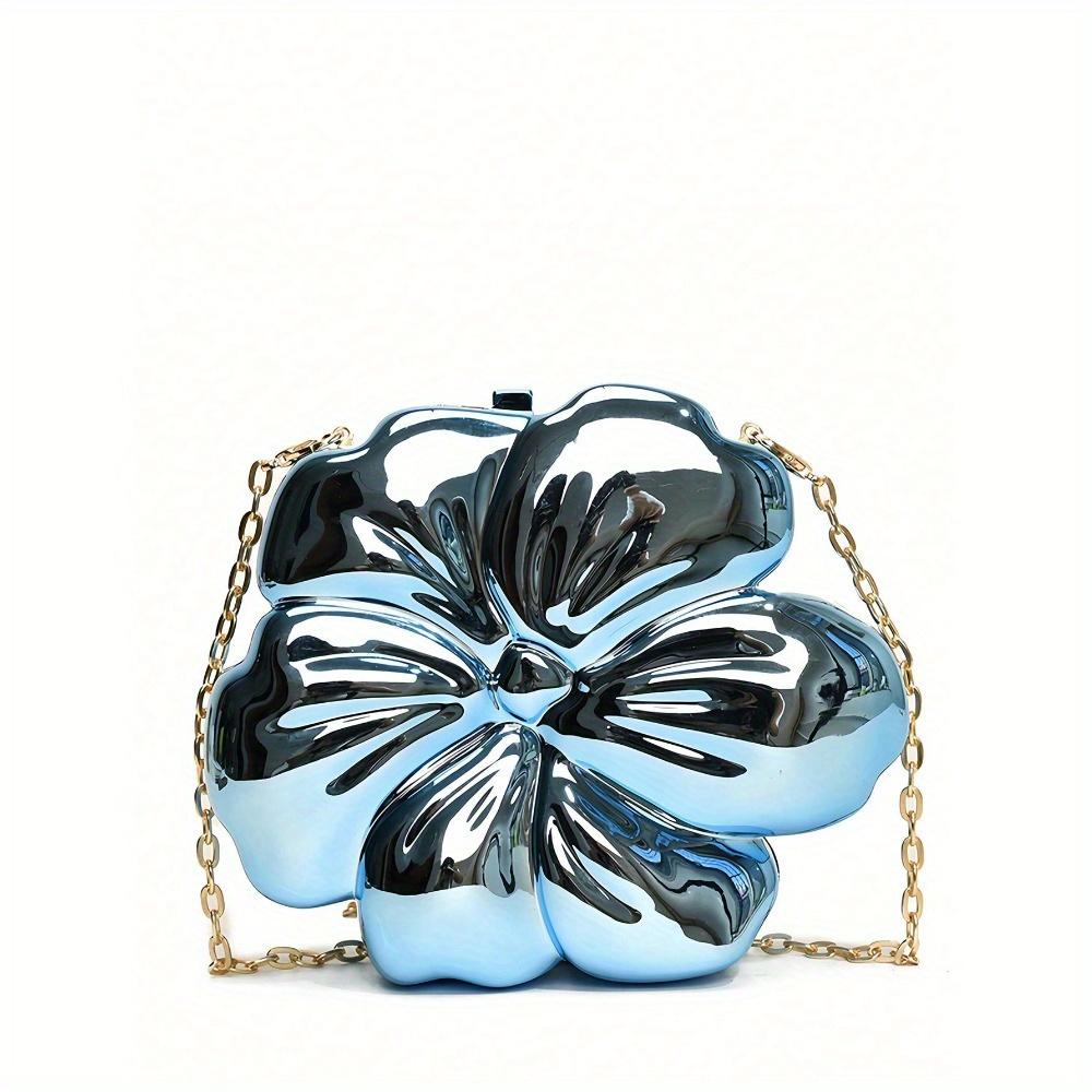 

Женская элегантная мини-сумка кроссбоди в виде цепочки в форме цветка, металлическая сумка на плечо для тематической вечеринки в стиле Y2K, модные сумки необычной формы, универсальная маленькая Blue золотой
