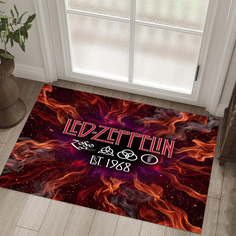 Led Zeppelin Tasarımlı Kristal Kadife Halı Rahat Non?Yatak Odası Oturma Odası Girişi İçin Kaymaz Desenli Halı