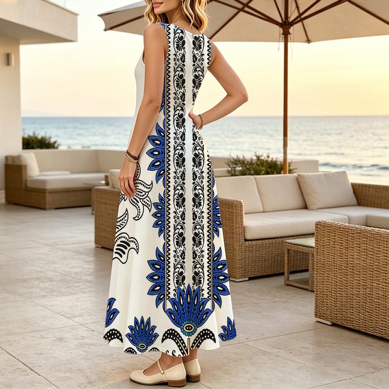 Women's Loose Long Summer Dress Elegant,Comfortable Fabric Beach Vacation Casual Dress for Photo,Daily Outing & Travel