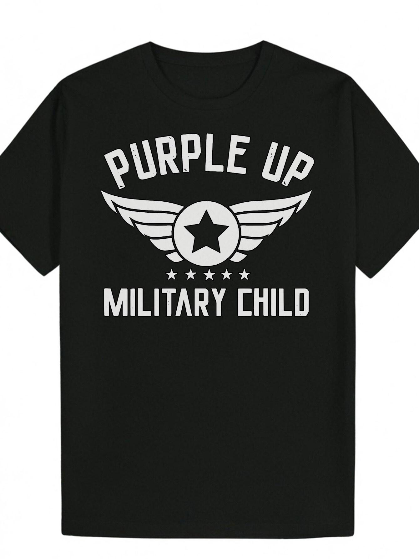 Purple Up Military Graphic T-shirt - Casual Crew Neck XL