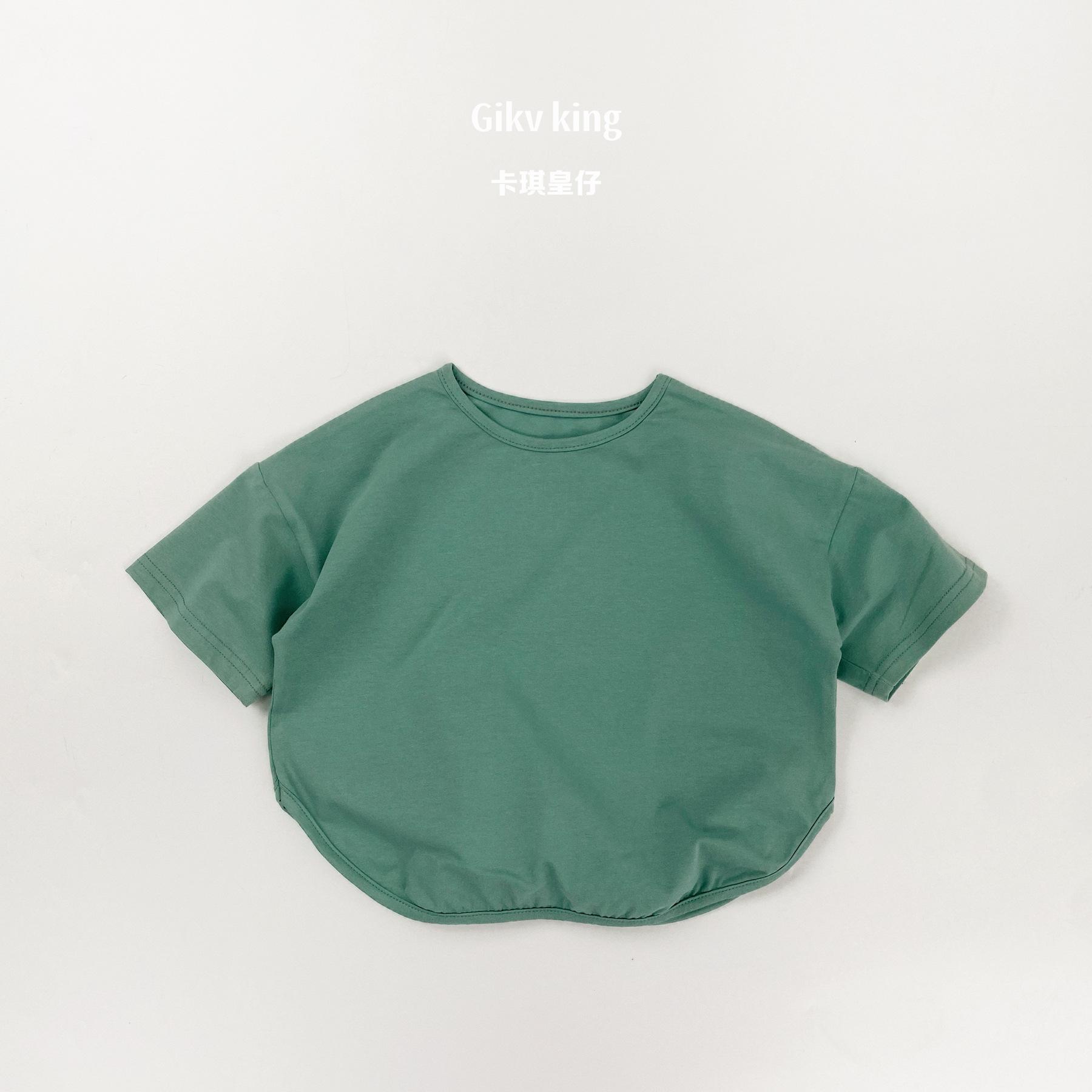 Korean Style Kids Solid Cool Breathable Short Sleeve T Shirt Unisex Boys Girls Casual Top 80cm